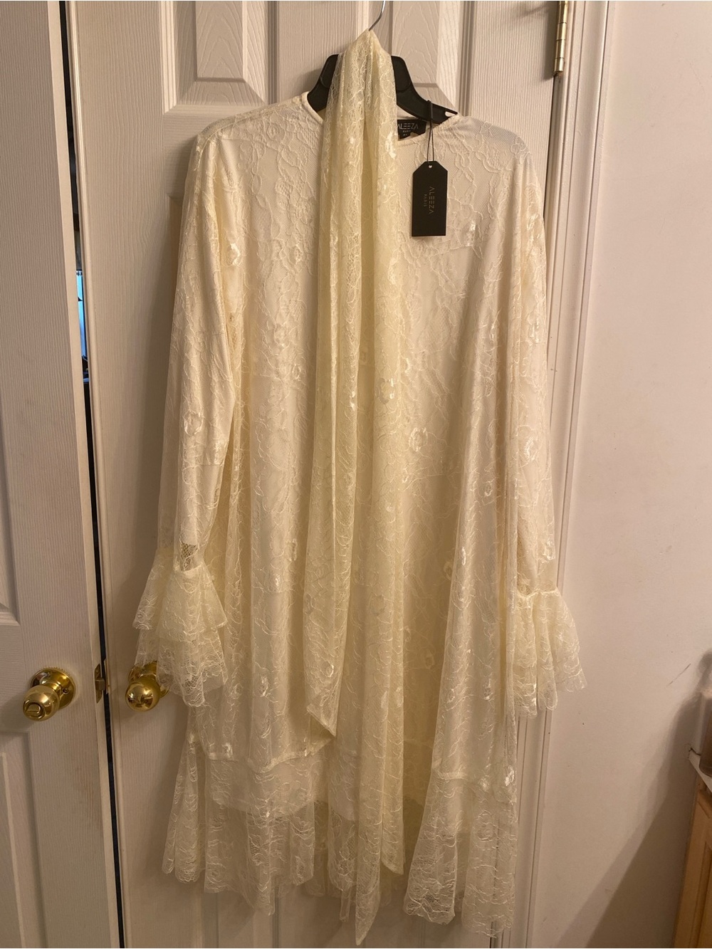 Ivory Lace Midi Dress with Ties